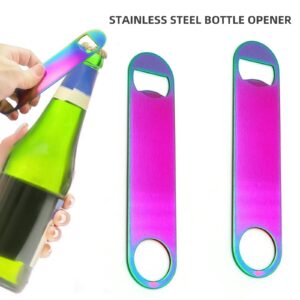 Rainbow Color Stainless Steel Flat Bottle Opener, Sturdy and Durable 2 Pcs to Send to Friends, Suitable for Bar Bartender Men Women Kitchen Restaurant Party Supplies (Large)