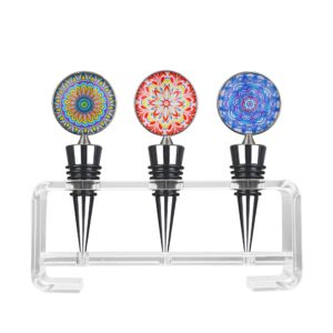 wine bottle stoppers decorative for gifts - set of 3 pretty wine stoppers with holder,reusable wine saver for bar,holiday,party,wedding. …