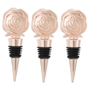 3PCS Wine and Beverage Rose Stopper Rose Gold Bottle Stoppers Keep Wine Fresh With Heart Burlap Bag Holiday Party,Wedding Birthday Party Decor Wine Stoppers Wine Lovers Funny Gifts (Rose Stopper, 3)