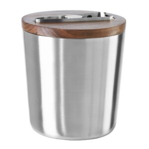 oggi modernist satin stainless steel ice bucket- 2.3 lt (2.5 qt), includes acacia wood lid & ice tongs; ideal as bar accessories, champagne bucket, drink chiller, ice bucket for cocktail bar
