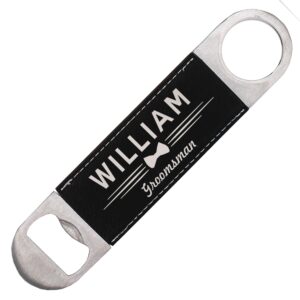 Custom Engraved Stainless Steel Classic Paddle Style Bottle Opener - Personalized Pub Beer Opener Gift for Groomsmen, Men, Women, Bartender (Black with Silver)