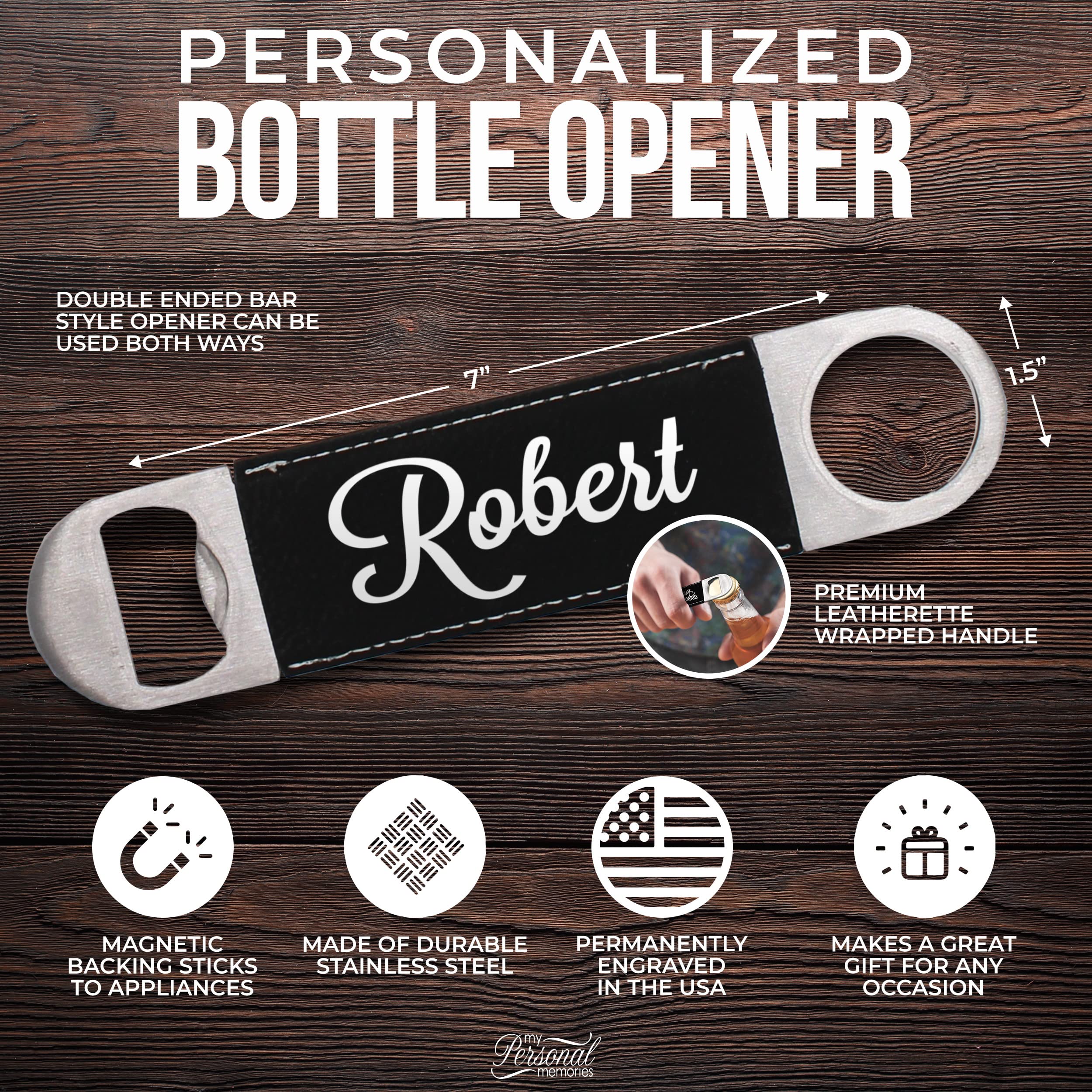 Custom Engraved Stainless Steel Classic Paddle Style Bottle Opener - Personalized Pub Beer Opener Gift for Groomsmen, Men, Women, Bartender (Black with Silver)