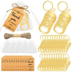 baby shower favors, 32 pcs baby bottle opener, baby bottle shaped opener keychain, baby shower decorations, return gifts for guests baby shower parties wedding kids birthday party souvenirs, gold