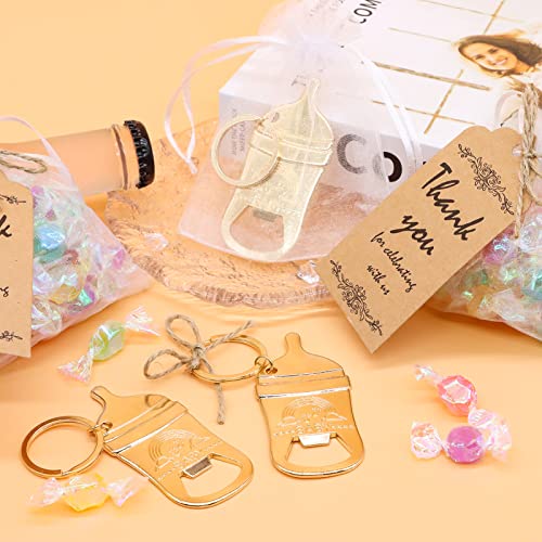 Baby Shower Favors, 32 PCS Baby Bottle Opener, Baby Bottle Shaped Opener Keychain, Baby Shower Decorations, Return Gifts for Guests Baby Shower Parties Wedding Kids Birthday Party Souvenirs, Gold