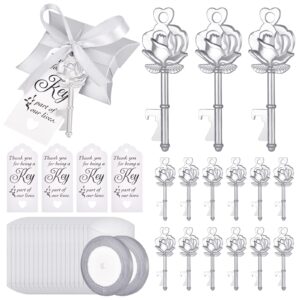 winocbxt 100pcs rose flower key bottle openers for bridal shower favors or wedding gifts,souvenirs to guests with pillow candy box ,thank you tags and satin ribbon