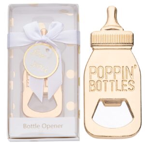 24packs golden baby bottle openers for baby shower favors gifts, decorations souvenirs, poppin bottles openers with exquisite gifts box used for guests gender reveal party favors (white, 24)