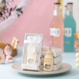 24Packs Golden Baby Bottle Openers for Baby Shower Favors Gifts, Decorations Souvenirs, Poppin Bottles Openers with Exquisite Gifts Box used for Guests Gender Reveal Party Favors (white, 24)