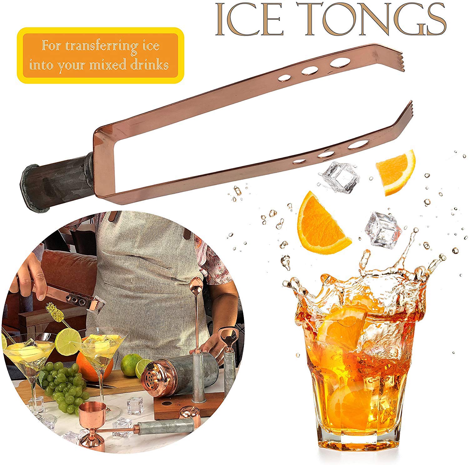 Galrose Dezigns Cocktail Shaker Set - 6 Bar Tools Bar Accessories Rustic Galvanized Iron Bar Set Rose Gold Trim - Mixology Bartender Kit with Stand. Unique Gift for 6th Iron Anniversary for Couple