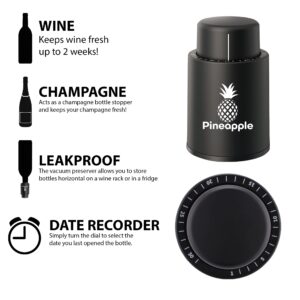 Pineapple [2 PACK] Wine Stopper Vacuum Pump, Reusable Wine Bottle Saver, Wine Preserver Cork for Wine, Champagne, Gifts, Accessories