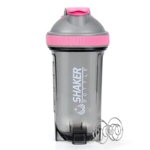 xtk shaker bottle clear protein shaker cup with mixing ball 16oz leak-proof extra-durable gym bottle for work out,shaker for protein power shakes,handle portable,curved bottom,bpa free(pink)