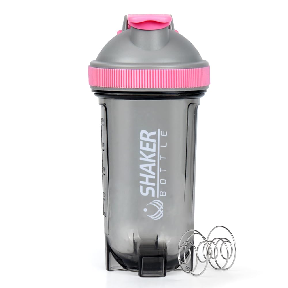 XTK Shaker Bottle Clear Protein Shaker Cup with Mixing Ball 16OZ Leak-Proof Extra-Durable Gym Bottle for Work Out,Shaker for Protein Power Shakes,Handle Portable,Curved Bottom,BPA Free(Pink)