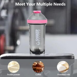 XTK Shaker Bottle Clear Protein Shaker Cup with Mixing Ball 16OZ Leak-Proof Extra-Durable Gym Bottle for Work Out,Shaker for Protein Power Shakes,Handle Portable,Curved Bottom,BPA Free(Pink)