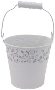 boston international spring & easter décor metal floral accent bucket/pail with handle, small, white