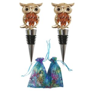 adonisaon owl wine stoppers cute wine stopper decorations metal zinc alloy wine bottle stopper reusable wine and beverage stoppers (2 beautiful packs with golden wine stoppers)