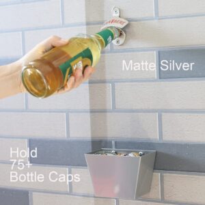 HAIICEN Stainless Bottle Cap Opener Wall Mounted Beer Bottle Opener with Cap Catcher Matte Silver