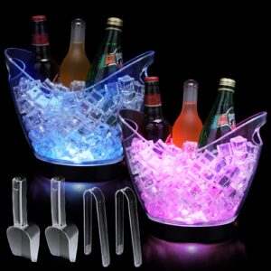 6 pcs led ice bucket bulk with scoop and tongs 4l led light ice bucket 7 color changing ice bucket clear acrylic champagne beer wine beverage cooler bucket for party bar club ktv restaurant home