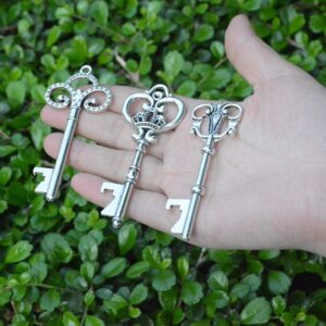 50 Pcs Silver Skeleton Key Beer Bottle Opener With 100 Pcs Thank You Card and 98 Feet Hemp Rope for Wedding Party Favors (50pcs Silver)
