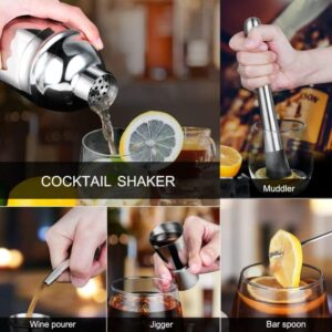 25oz Cocktail Shaker Bar Set Stainless Steel Martini Shaker Mixology Bartender Kit Drink Mixer Set Premium Bar Tool Measuring Jigger Mixing Spoon Muddler Wine Pourer - 8 Pieces