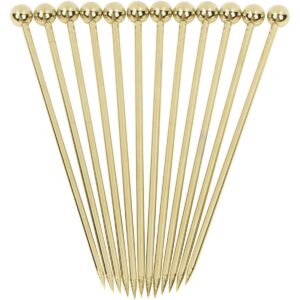 cocktail picks stainless steel martini skewer reusable ball top,gold (set of 12)