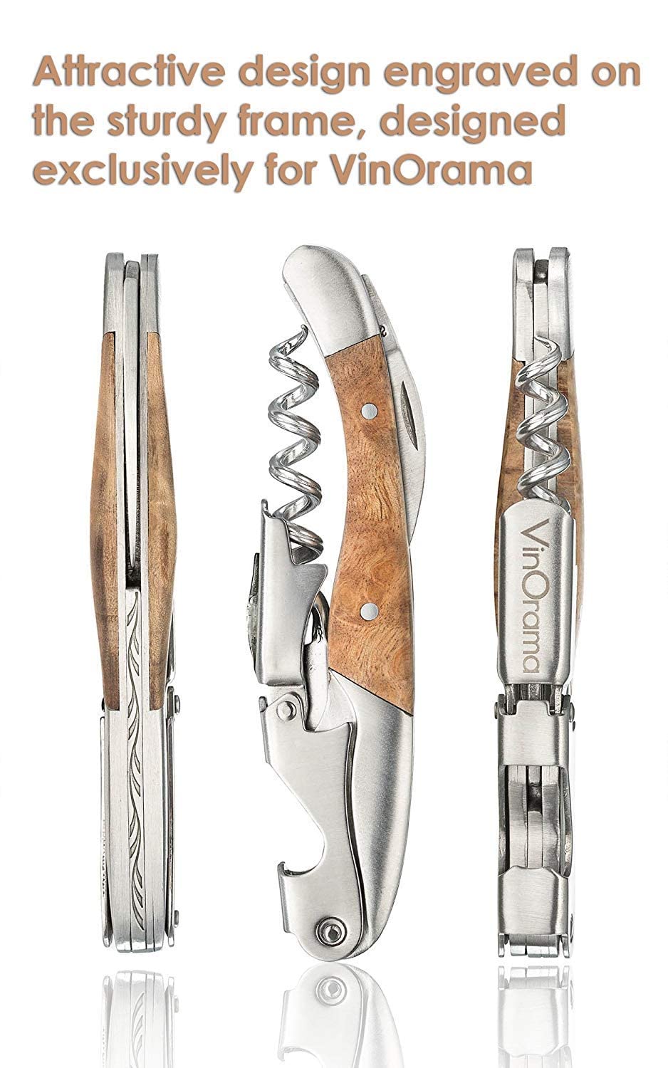 VinOrama Waiters Corkscrew Wine Opener Rosewood Handle 3-in-1 Beer Bottle Opener and Foil Cutter, The Best Choice of Professional Waiters and Bartenders Around the Globe