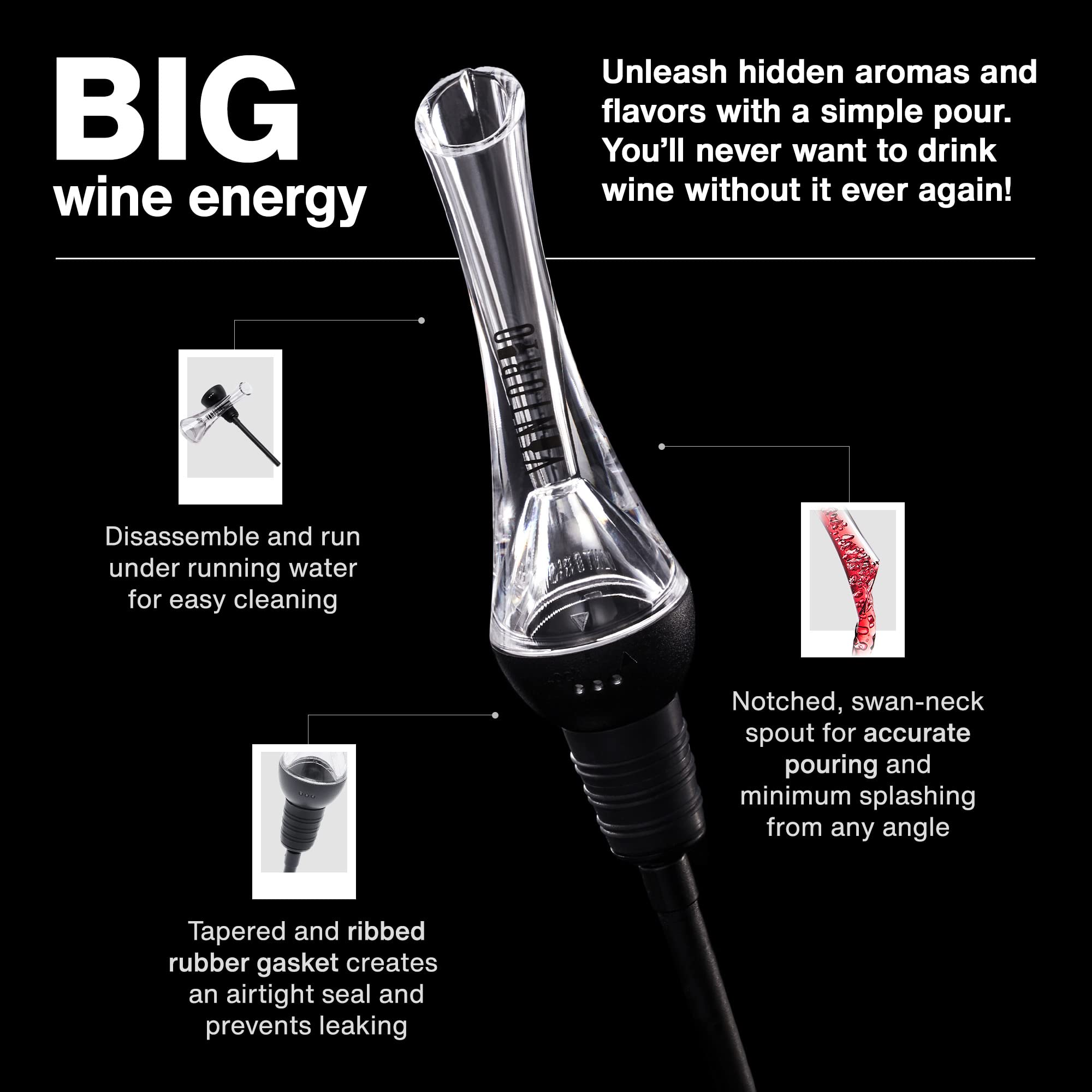 Wine Aerator Pourer (2 Pack, Silver and Black) by Vintorio