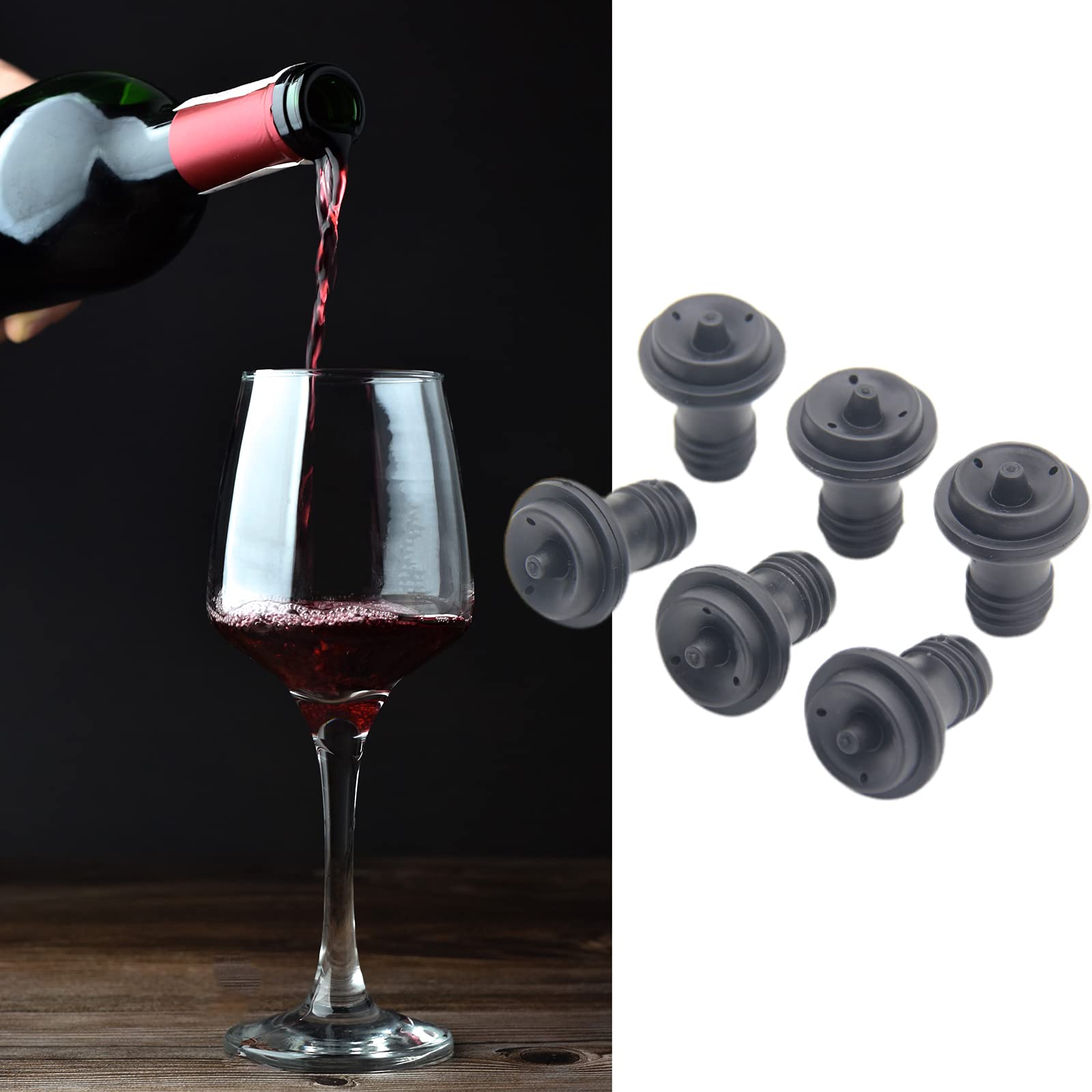 Wine Bottle Stopper, Wine Saver Vacuum Stoppers, Wine pump Vacuum Stoppers, Pack of 6, Rubber Wine Stoppers for Wine Saver Vacuum Pump Preserver, Solid stoppers Fit Every Bottle