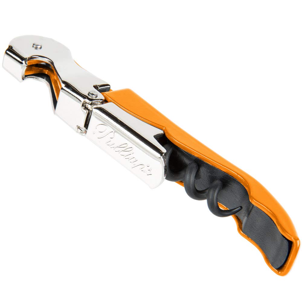 Pulltap's Double-Hinged Waiters Corkscrew, Wine Opener and Foil Cutter, Beer Bottle Opener, Orange