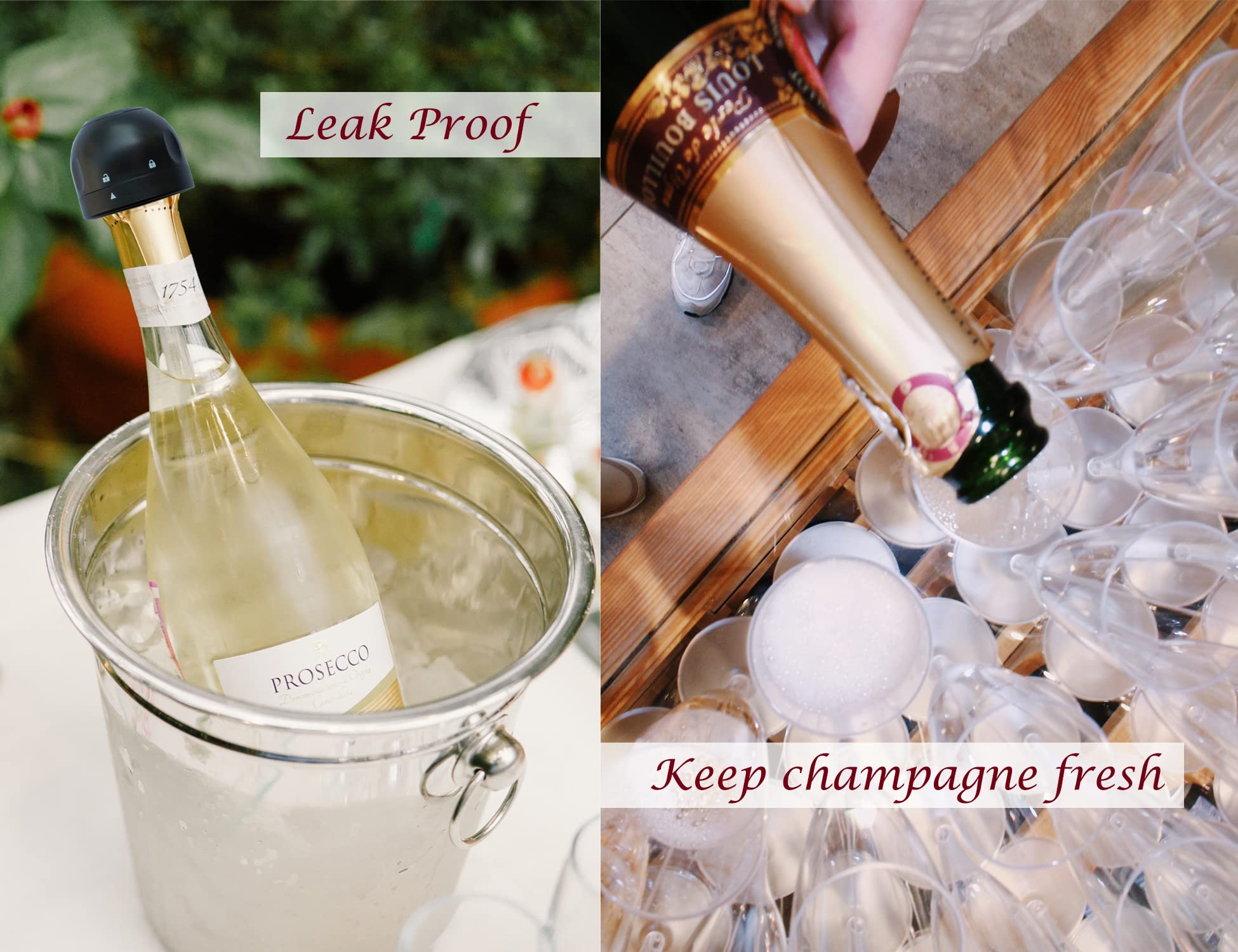 YOOHOTOUCH Champagne Stopper,2Pack Mini Champagne Saver Stoppers, Reusable Vacuum Leakproof Champagne Sealer,Perfect for Champagne, Cava, Prosecco & Sparkling Wine Bottle