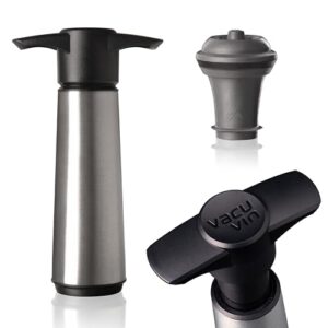 Vacu Vin Wine Saver Pump Stainless Steel with Vacuum Wine Stopper - Keep Your Wine Fresh for up to 10 Days - 1 Pump 1 Stopper - Reusable - Made in the Netherlands