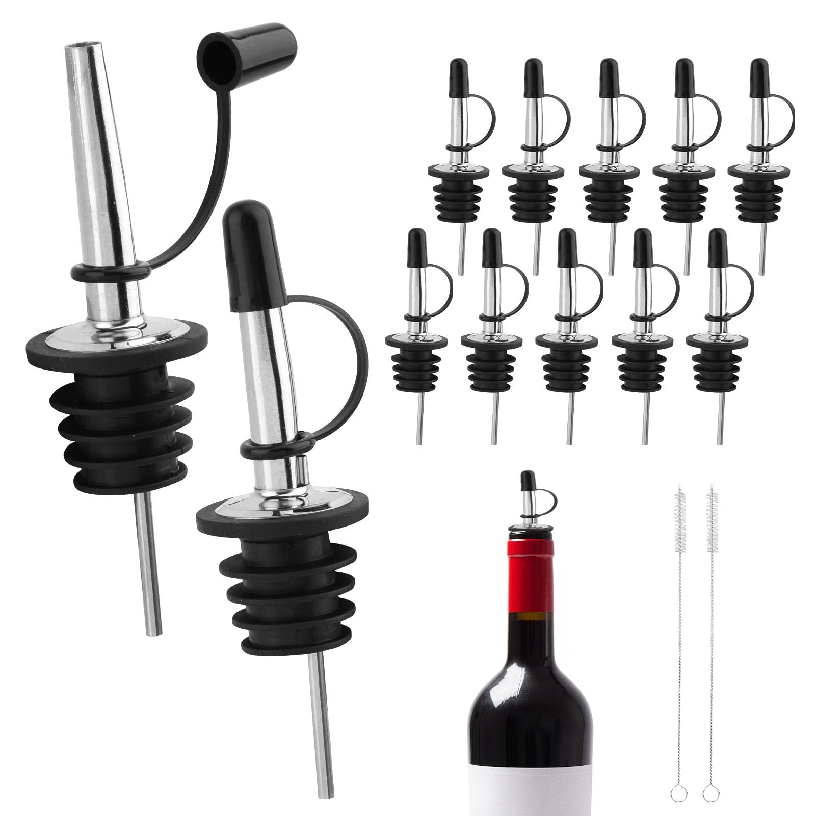 12 Pack Liquor Pourers Stainless Steel, Liquor Pour Spout with Stoppers, Speed Liquor Bottle Pourers, Olive Oil Spout Hygienic Safe, Fits most Classic Bottle's Lip up to 3/4"