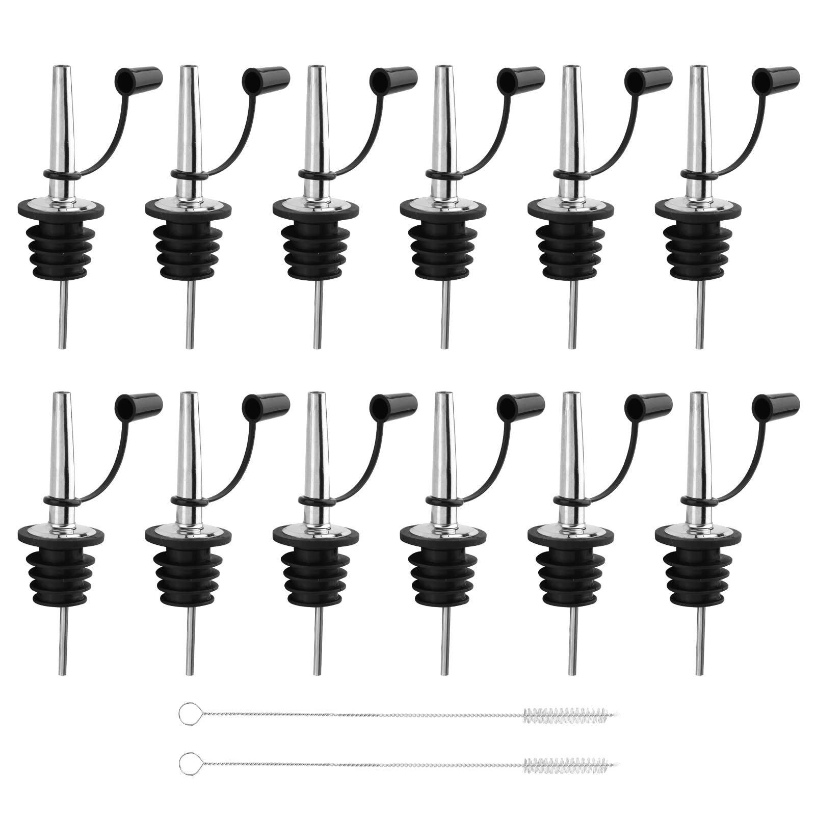 12 Pack Liquor Pourers Stainless Steel, Liquor Pour Spout with Stoppers, Speed Liquor Bottle Pourers, Olive Oil Spout Hygienic Safe, Fits most Classic Bottle's Lip up to 3/4"