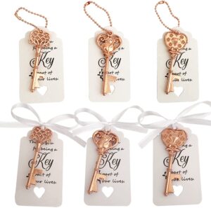 wodegift 30pcs key bottle openers,wedding favors,gifts,decorations or souvenirs for guests bulk,bridal shower party favors with card tag and chains (rose gold)