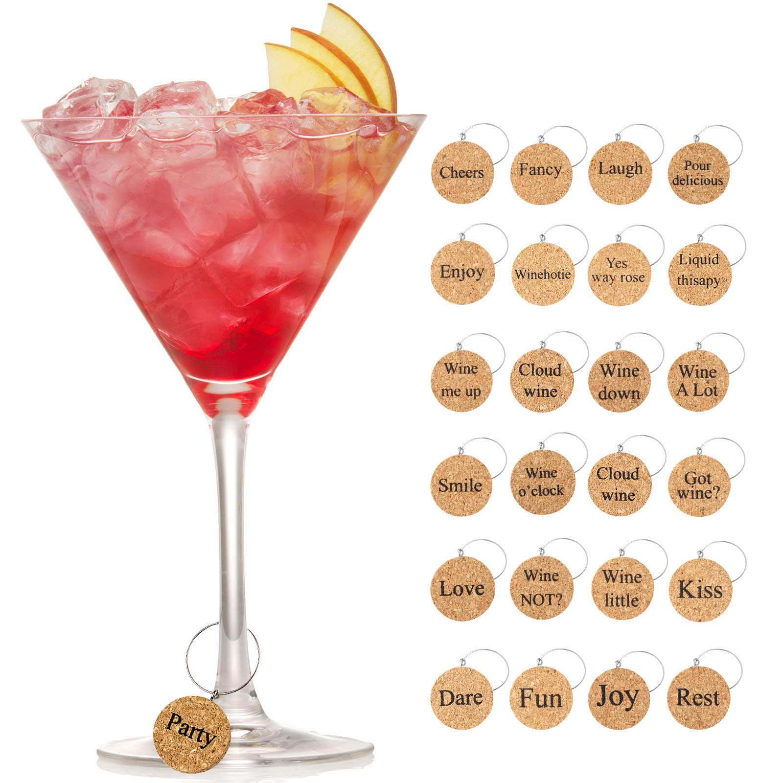 24 Pieces Wooden Wine Glass Charms Glass Markers Drink Markers For Wine Glass Champagne Flutes Cocktails Martinis