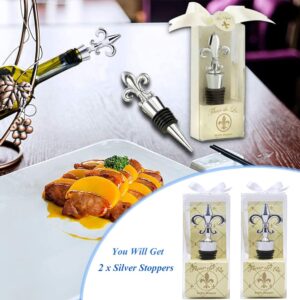 2 Pcs Wine Stopper Decorative Stainless Steel Wine Bottle Stoppers Keep Wine Fresh Sealing, With Gift Box, Wedding Gifts Souvenirs For Coming Guests (Silver)