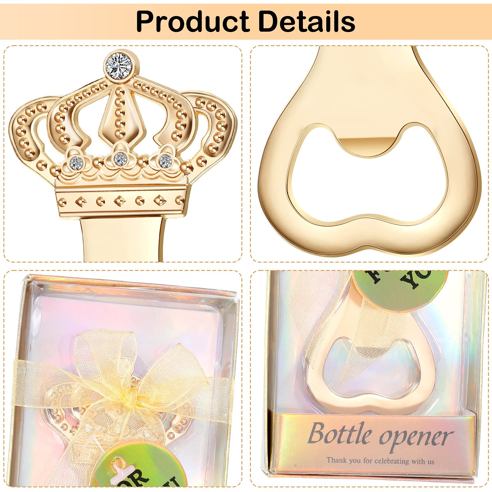 50 Pieces Gold Crown Bottle Opener Wedding Favors for Guests Bulk Crown Party Favor Baby Shower Birthday Souvenirs Decoration Guest Bridal Shower Anniversary Supplies