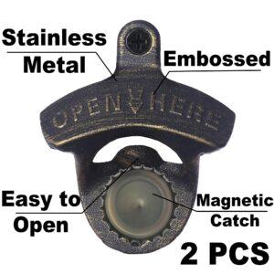 Jumiok Stainless Magnetic Wall Mount Beer Cap Opener Post Mounted Bottle Opener with Magnetic Cap Catcher Outdoor (Aged Bronze)