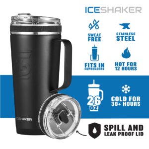 Ice Shaker 26 Oz Tumbler, Insulated Water Bottle with Handle, Stainless Steel Water Bottle, As Seen on Shark Tank, Water Bottle with Straw and Handle, Black
