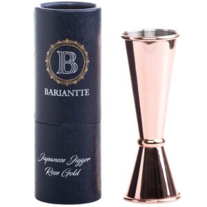 bariantte rose gold cocktail jigger for bartending, jigger with measurements inside double jigger 2 oz 1 oz, japanese jigger cocktail measuring cup, bar jigger shot measure jigger liquor measurer