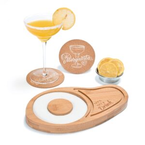 willowdale margarita salt rimmer set w/coasters, margarita glass rimmer for cocktails bamboo sugar and salt rimmer for drinks, tequila gifts for men margarita kit bar tools for 4.7" margarita glasses