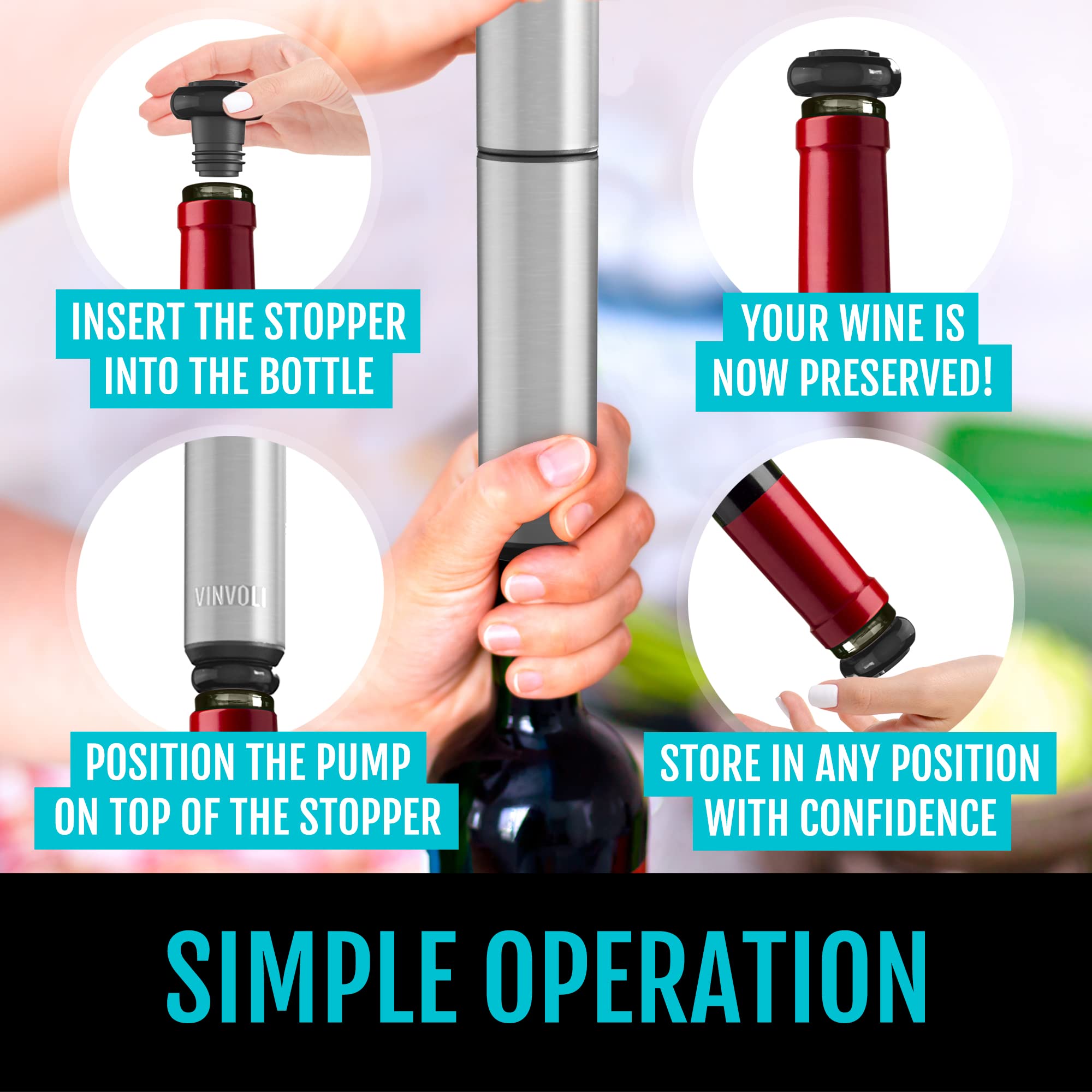 VINVOLI Wine Preserver Set - New 2024 Wine Vacuum Pump with 2 Reusable Wine Stoppers - Wine Sealer and Wine Saver to Keep Wine Fresh Longer - Professional Quality for Wine Lovers and Sommeliers