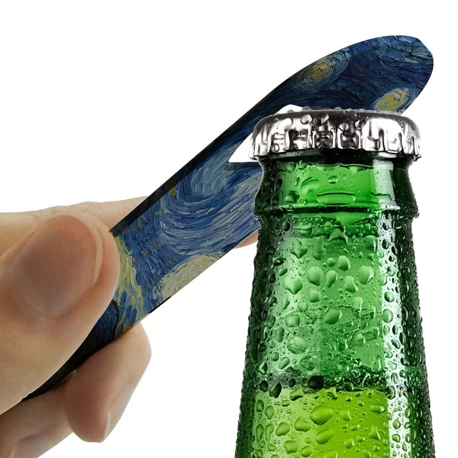 Stainless Steel Bottle Opener Flat Bottle Opener Durable Beer Bottle Opener for Home Kitchen Bar Restaurant Party 7 inches (Abstract Blue Starry Sky)