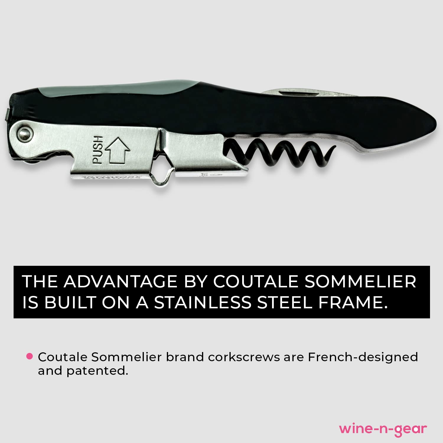 Coutale Sommelier Advantage Waiters Corkscrew - Black - Spring-Loaded Single-Lever Wine Bottle Opener with Sharp Foil-Cutter for Bartenders & Chefs - Kitchen Accessories and Gifts