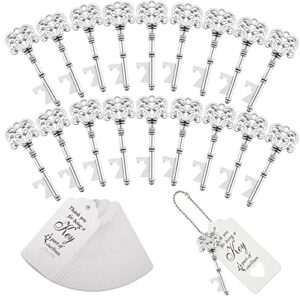 150 pcs wedding favors bottle opener wedding gifts vintage skeleton key bottle opener souvenir gift party favors with escort tag cards and key chains for party bridal shower (silver)