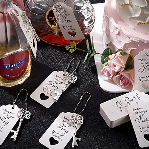 150 Pcs Wedding Favors Bottle Opener Wedding Gifts Vintage Skeleton Key Bottle Opener Souvenir Gift Party Favors with Escort Tag Cards and Key Chains for Party Bridal Shower (Silver)