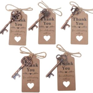 50 Pcs Copper Skeleton Key Beer Bottle Opener With 100 Pcs Thank You Card and 98 Feet Hemp Rope for Wedding Party Favors(50pcs Copper)