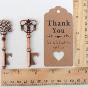50 Pcs Copper Skeleton Key Beer Bottle Opener With 100 Pcs Thank You Card and 98 Feet Hemp Rope for Wedding Party Favors(50pcs Copper)