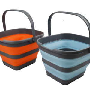 SAMMART 10L (2.6 Gallon) Set of 2 Collapsible Rectangular Handy Basket/Bucket (Sea Angel + Orange, 2)