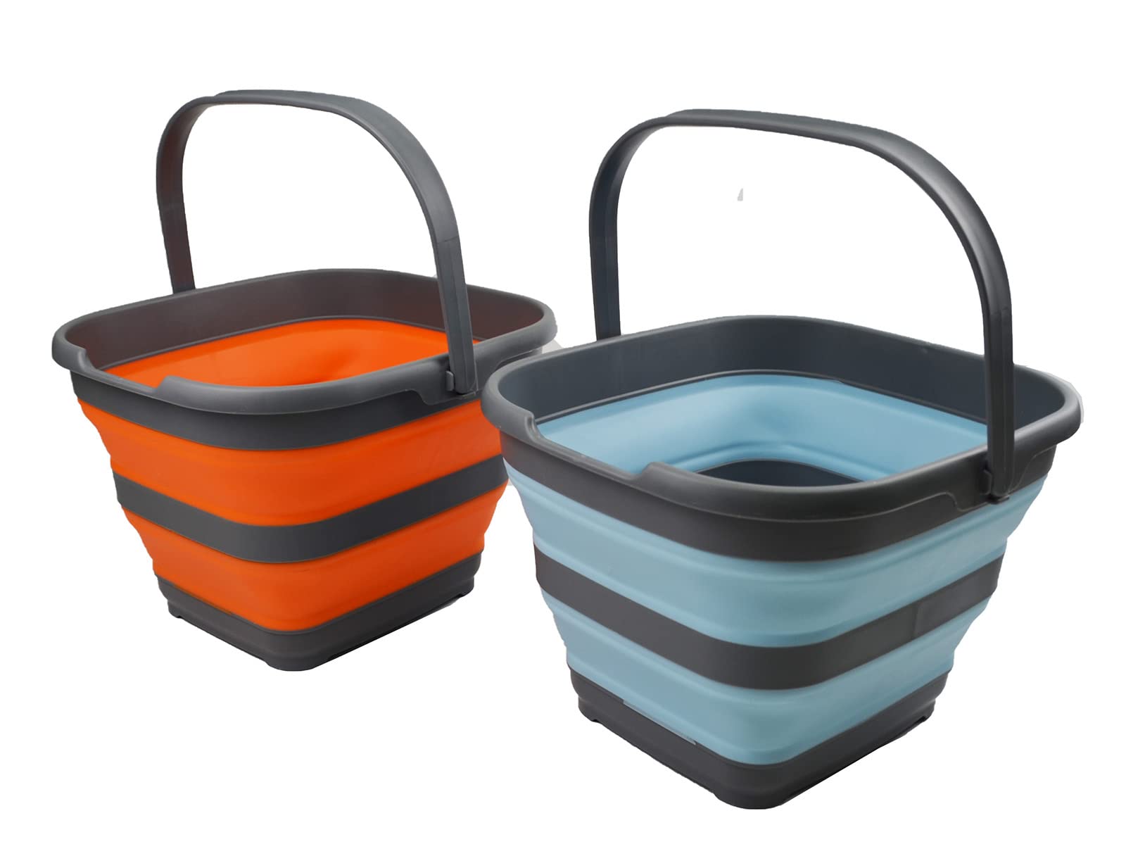 SAMMART 10L (2.6 Gallon) Set of 2 Collapsible Rectangular Handy Basket/Bucket (Sea Angel + Orange, 2)