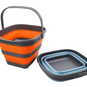 SAMMART 10L (2.6 Gallon) Set of 2 Collapsible Rectangular Handy Basket/Bucket (Sea Angel + Orange, 2)