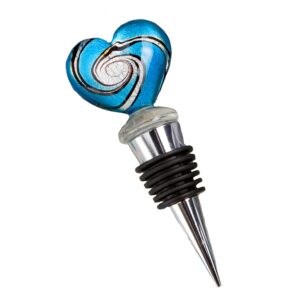 fashioncraft 2102 stunning murano glass heart design wine bottle stoppers, one size, blue – wine themed favors